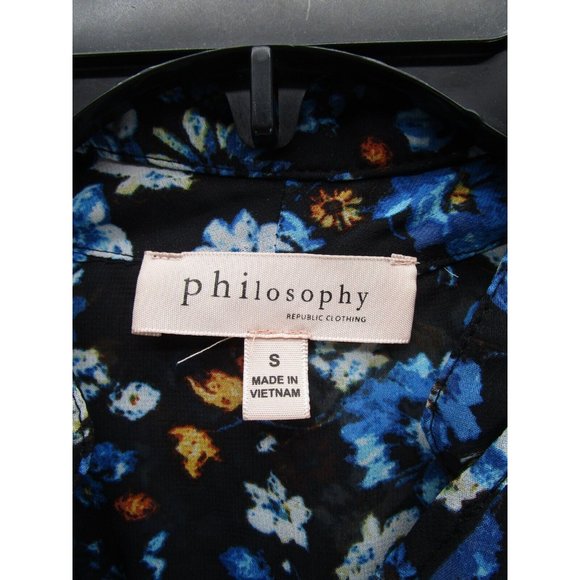 Philosophy Blouse Small Blue Button Down Floral Preppy Career - Picture 8 of 10